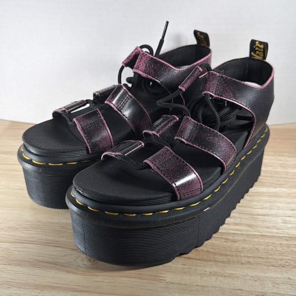 Dr. Martens Platform Gladiator Lace-Up Nartilla Sandals Black/Pink Women's US 6